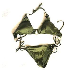 Olive green bikini cheeky bottoms gold accents